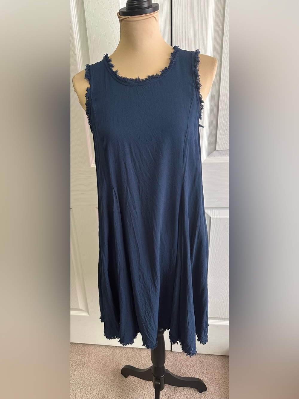 Altar'd State Navy Blue Sleeveless Mini Dress with Frayed Trim